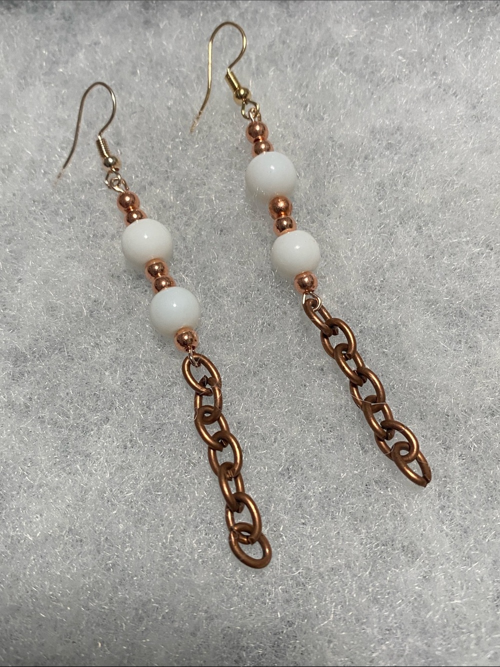 Good Vibes Only White Bead & Copper Chain Drop Earrings! 🥰